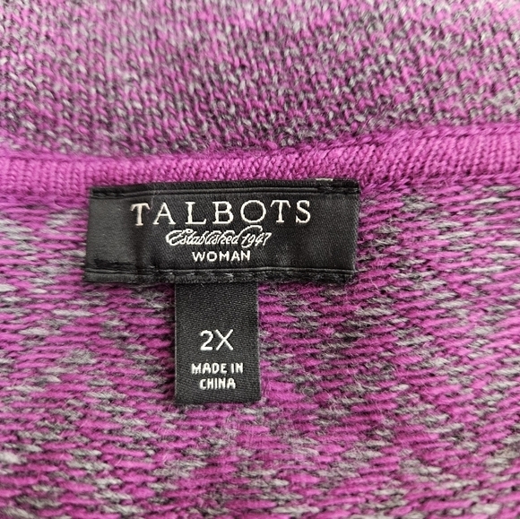 Talbots Fuchsia & Gray Chevron Wool Blend Cardigan Sweater 2X Women's Plus K23 - Picture 7 of 8